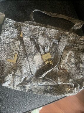 Michael Kors Metallic Snake-Print Satchel with Gold Accents